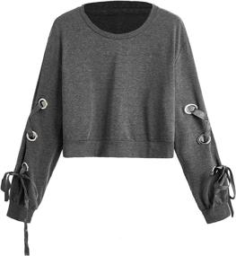 img 4 attached to SweatyRocks Women's Lace-Up Long Sleeve Crop Top Sweatshirt: Effortless Casual Style with a Flattering Fit