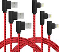 premium nylon 90 degree charging cable - 6ft/2m, mfi certified, ⚡ tangle-free, compatible with phone charger x/8/8plus/7/7plus/6s/6s plus/se/pad/nan & more - black red logo