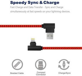 img 1 attached to Premium Nylon 90 Degree Charging Cable - 6FT/2M, MFi Certified, ⚡ Tangle-Free, Compatible with Phone Charger X/8/8Plus/7/7Plus/6S/6S Plus/SE/Pad/Nan & More - Black Red