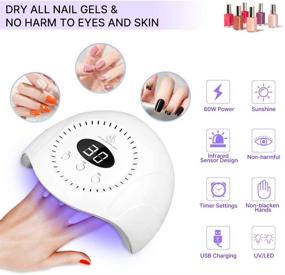 img 2 attached to 60W UV LED Nail Lamp: Professional Gel Polish Light with Non-Blacken Hands Technology, 3 Timers & Auto Sensor for Salon & Home Use - Perfect Gift for Ladies & Girls