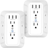 auopro usb wall charger 2 packs with surge protection - multi plug outlet with 3 usb ports, 6 outlets and adapter spaced outlets - ideal for home and office, white logo