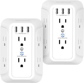 img 4 attached to AUOPRO USB Wall Charger 2 Packs with Surge Protection - Multi Plug Outlet with 3 USB Ports, 6 Outlets and Adapter Spaced Outlets - Ideal for Home and Office, White