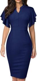 img 4 attached to HOMEYEE Women's Flounce Sleeve Office Dress - Ideal Women's Clothing for Work Attire