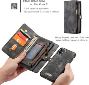 img 2 attached to 📱 Zttopo iPhone 12/12 Pro Wallet Case: 2-in-1 Leather Zipper Detachable Magnetic with 11 Card Slots and Screen Protector - Black-Grey, 6.1 Inch