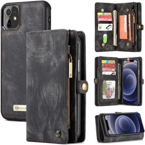 img 4 attached to 📱 Zttopo iPhone 12/12 Pro Wallet Case: 2-in-1 Leather Zipper Detachable Magnetic with 11 Card Slots and Screen Protector - Black-Grey, 6.1 Inch