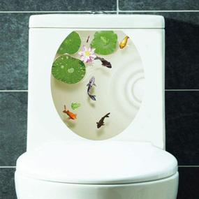 img 1 attached to 🐠 3D Lotus Fish Water Bathroom Toilet Seat Lid Cover: Pond Frog Goldfish PVC Sticker for Restroom Decor