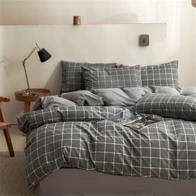 img 4 attached to 🛏️ Grid Duvet Cover Set for Teen Twin Bedding - Luxury Microfiber Down Comforter Cover with Zipper Closure, Ties - Modern Grey Plaid Design Ideal for Teens and Seniors