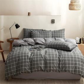 img 3 attached to 🛏️ Grid Duvet Cover Set for Teen Twin Bedding - Luxury Microfiber Down Comforter Cover with Zipper Closure, Ties - Modern Grey Plaid Design Ideal for Teens and Seniors