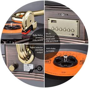 img 2 attached to MEAGEAL Mini Record Player with Bluetooth Speaker and Copper Horn - Retro Phonograph, Vintage Gramophone, Vinyl Record Player Turntable with Aluminum Body, 3.5mm Aux-in, USB Flash Drive, and FM Radio
