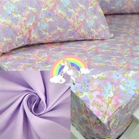 img 3 attached to 🦄 Brandream Twin Size Purple Unicorn Cotton Kid Bedding Set: Deep Pockets, Extra Long 18 Inch, 4-Piece Girls Bedroom Sheet Set