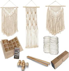 img 4 attached to 🔮 Complete DIY Macrame Kit for Adult Beginners: 2 Wall Hanging Projects + Froocy Macrame Starter Kit (100% Cotton Cord 3mm, Wooden Dowels, Beads)