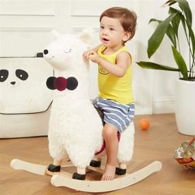 img 3 attached to 🦙 Labebe - Baby Rocking Horse Wooden, Plush Stuffed Rocking Animals for 1-3 Years Old, White Llama Rocking Horse for Girls and Boys, Toddler/Infant Rocker for Nursery, Kids Riding Toys/Horse