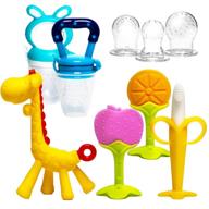 hongteya teething toys for babies 0-6 months 6-12 months pack of 6 - 4 baby teethers and 2 fruit feeders for newborn infants, bpa free, natural organic, freezer safe silicone baby teether set in blue logo