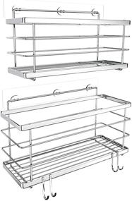img 4 attached to 🛁 SUS304 Stainless Steel Deep Shower Caddy - Rustproof Adhesive Shower Organizer Shelf with Hooks - No-Drilling Kitchen Rack - Versatile for Toilet, Dorm, and Kitchen - SMARTAKE 2-Pack (Silver)