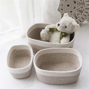 img 3 attached to 📦 Organize in Style: LA JOLIE MUSE 12 Inch Cotton Rope Woven Storage Basket Set of 3, Stackable Multipurpose Organizer Bins - White & Desert Combination