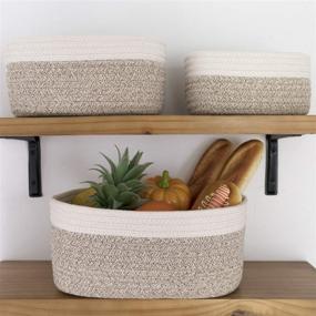 img 2 attached to 📦 Organize in Style: LA JOLIE MUSE 12 Inch Cotton Rope Woven Storage Basket Set of 3, Stackable Multipurpose Organizer Bins - White & Desert Combination