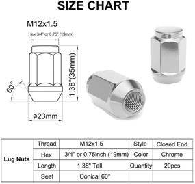 img 2 attached to Колесные гайки MuHize M12x1.5 20шт. хромированные шероховатые гайки с шестигранником 3/4 дюйма, конусное сидение 60°, высотой 1,38 дюйма - совместимы с Ford, Chevy, Toyota, Cadillac, Honda, Mazda, Acura, Mitsubishi, Pontiac, Lincoln.