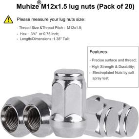 img 3 attached to Колесные гайки MuHize M12x1.5 20шт. хромированные шероховатые гайки с шестигранником 3/4 дюйма, конусное сидение 60°, высотой 1,38 дюйма - совместимы с Ford, Chevy, Toyota, Cadillac, Honda, Mazda, Acura, Mitsubishi, Pontiac, Lincoln.