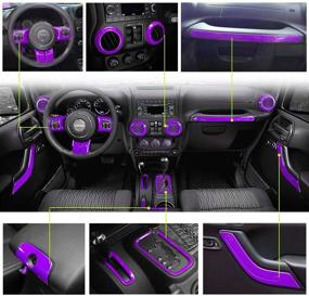 img 3 attached to 🔮 Комплект декоративных элементов для салона цвета пурпурного для Jeep Wrangler JK JKU 2011-2018 - включает в себя чехол на руль, чехол для центральной консоли, обрамление воздушных отверстий, чехол рукоятки внутренней двери, рамку передач, отделку ручки сопровождающего.