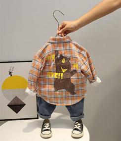 img 1 attached to 🐵 Adorable Little Boys Kids Button Down Shirt with Monkey, Bear, and Crocodile Print - Long Sleeve T-Shirt