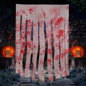 img 4 attached to 🩸 Set of 2 Doorway Curtains with Bloody Hand Prints 40" x 65" - Creepy Cloth Window Decals Wall Stickers for Halloween Haunted House Horror Decor, Vampire Zombie Theme Party Supply