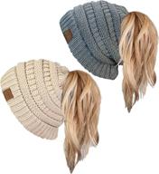 🎀 ponytail messy bun beanietail hat cap for women - funky junque solid ribbed beanie logo