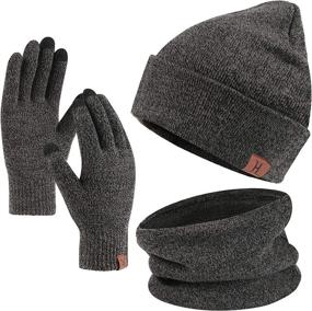 img 4 attached to 🧣 Warm and Stylish Winter Beanie Hat, Scarf, and Touchscreen Gloves Set for Men and Women - Knit Fleece Lined and Neck Warmer Included