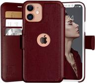 lupa iphone 12 mini wallet case -slim flip case with credit card holder, for women & men, faux leather purse cases with magnetic closure, burgundy logo