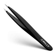🔪 premium black pointed tweezers - stainless steel - ultra-precise tips for ingrown hair, eyebrows, facial hair, splinters, glass removal logo