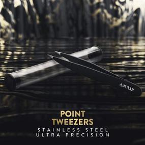 img 2 attached to 🔪 Premium Black Pointed Tweezers - Stainless Steel - Ultra-Precise Tips for Ingrown Hair, Eyebrows, Facial Hair, Splinters, Glass Removal