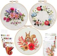 🦊 uphome 3 sets embroidery starter kits - diy stamped cross stitch kits for adults and kids with cute fox flower plant pattern, embroidery hoops included - perfect for wall decor and hand beginners embroidery logo