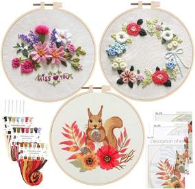 img 4 attached to 🦊 Uphome 3 Sets Embroidery Starter Kits - DIY Stamped Cross Stitch Kits for Adults and Kids with Cute Fox Flower Plant Pattern, Embroidery Hoops included - Perfect for Wall Decor and Hand Beginners Embroidery