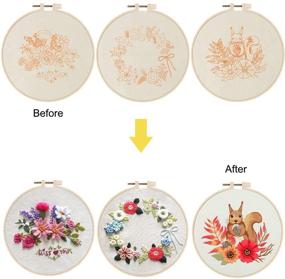 img 3 attached to 🦊 Uphome 3 Sets Embroidery Starter Kits - DIY Stamped Cross Stitch Kits for Adults and Kids with Cute Fox Flower Plant Pattern, Embroidery Hoops included - Perfect for Wall Decor and Hand Beginners Embroidery