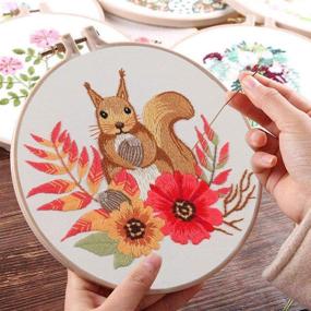 img 1 attached to 🦊 Uphome 3 Sets Embroidery Starter Kits - DIY Stamped Cross Stitch Kits for Adults and Kids with Cute Fox Flower Plant Pattern, Embroidery Hoops included - Perfect for Wall Decor and Hand Beginners Embroidery