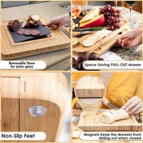 img 1 attached to 🧀 Bamboo Cheese Board and Knife Set with Snack Tray - Large 13.8 x 13 x 1.6 Inch Wooden Charcuterie Platter for Wine, Cheese, and Meat by ViralCity