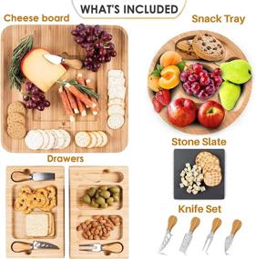 img 3 attached to 🧀 Bamboo Cheese Board and Knife Set with Snack Tray - Large 13.8 x 13 x 1.6 Inch Wooden Charcuterie Platter for Wine, Cheese, and Meat by ViralCity