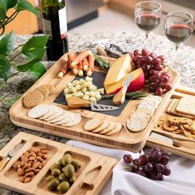 img 2 attached to 🧀 Bamboo Cheese Board and Knife Set with Snack Tray - Large 13.8 x 13 x 1.6 Inch Wooden Charcuterie Platter for Wine, Cheese, and Meat by ViralCity