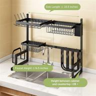 🧽 adjustable over the sink dish drying rack: 2-tier stainless steel drainer with 10 hooks for kitchen counter organizer and storage логотип