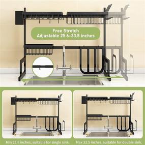 img 2 attached to 🧽 Adjustable Over The Sink Dish Drying Rack: 2-Tier Stainless Steel Drainer with 10 Hooks for Kitchen Counter Organizer and Storage