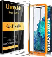 📱 [4 упаковки] защитное стекло uniqueme tempered glass screen protector для samsung galaxy s20 fe 5g/fan edition 5g - подходит для чехлов, твердость 9н, простая установка с помощью рамки, высокое разрешение и отсутствие пузырей логотип