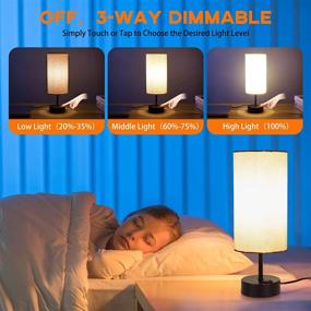 img 2 attached to 🔌 3-Way Dimmable Touch Control Bedside Lamp with USB Ports, Outlet, Linen Fabric Shade - Ideal Modern Nightstand Lamp for Bedroom, Dorm, Office, Kids Room - LED Bulb Included