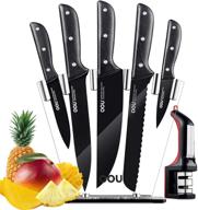 🔪 oou knife set 7 pieces: professional kitchen knives with high carbon stainless steel, ultra sharp & full tang design - bo no stain! complete set with acrylic stand and sharpener логотип