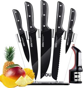 img 4 attached to 🔪 OOU Knife Set 7 Pieces: Professional Kitchen Knives with High Carbon Stainless Steel, Ultra Sharp & Full Tang Design - BO NO STAIN! Complete Set with Acrylic Stand and Sharpener