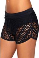 👙 stylish kamviluer women's hollow out lace swimsuit bottoms: solid stretch shorts for a fashionable swim or beach look logo