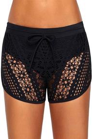 img 3 attached to 👙 Stylish Kamviluer Women's Hollow Out Lace Swimsuit Bottoms: Solid Stretch Shorts for a Fashionable Swim or Beach Look