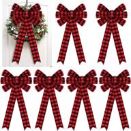 stunning syhood buffalo plaid christmas bow wreath bow - 6 pieces (22 inch) - for halloween and festive decor - in red and black logo