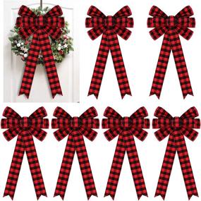 img 4 attached to Stunning Syhood Buffalo Plaid Christmas Bow Wreath Bow - 6 Pieces (22 Inch) - For Halloween and Festive Decor - In Red and Black