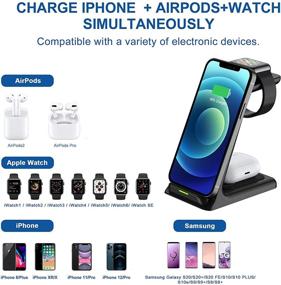 img 3 attached to SHINEVI Wireless Charging Stand: 3-in-1 Fast Charger for Apple Watch, Airpods Pro, iPhone 12/12 Pro Max & More - Qi Enabled with QC3.0 Adapter