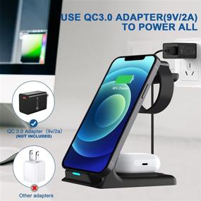 img 1 attached to SHINEVI Wireless Charging Stand: 3-in-1 Fast Charger for Apple Watch, Airpods Pro, iPhone 12/12 Pro Max & More - Qi Enabled with QC3.0 Adapter