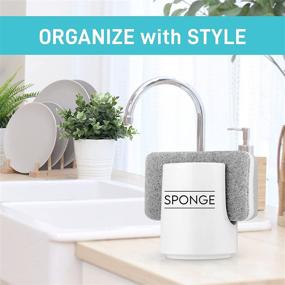 img 2 attached to 🧽 Sponge Holder for Sink - Dish Sponge Caddy for Kitchen - Farmhouse Sink Sponge Holder made of White Ceramic Porcelain - Kitchen Sink Organizer with Sponge - Sink Accessories